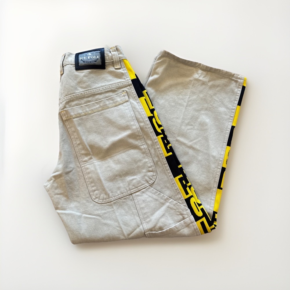 Vintage Ice Pole Jeans Mens 32 x 29.5 Khaki Denim Wide Leg Baggy Skater Y2K 90s